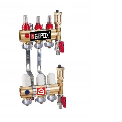 Rozdzielacz do podłogówki 3 obwody GEPOX mosieżny do ogrzewania podłogowego Rozdzielacz do podłogówki 3 obwody GEPOX mosieżny do ogrzewania podłogowego